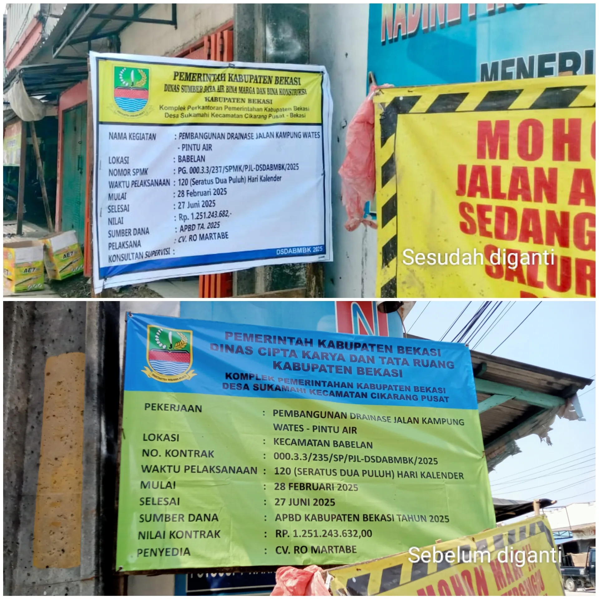 Pembangunan Drainase Jalan Kampung Wates–Pintu Air Dikritik Warga, Papan Proyek Ganti Dinas, Ada Apa?