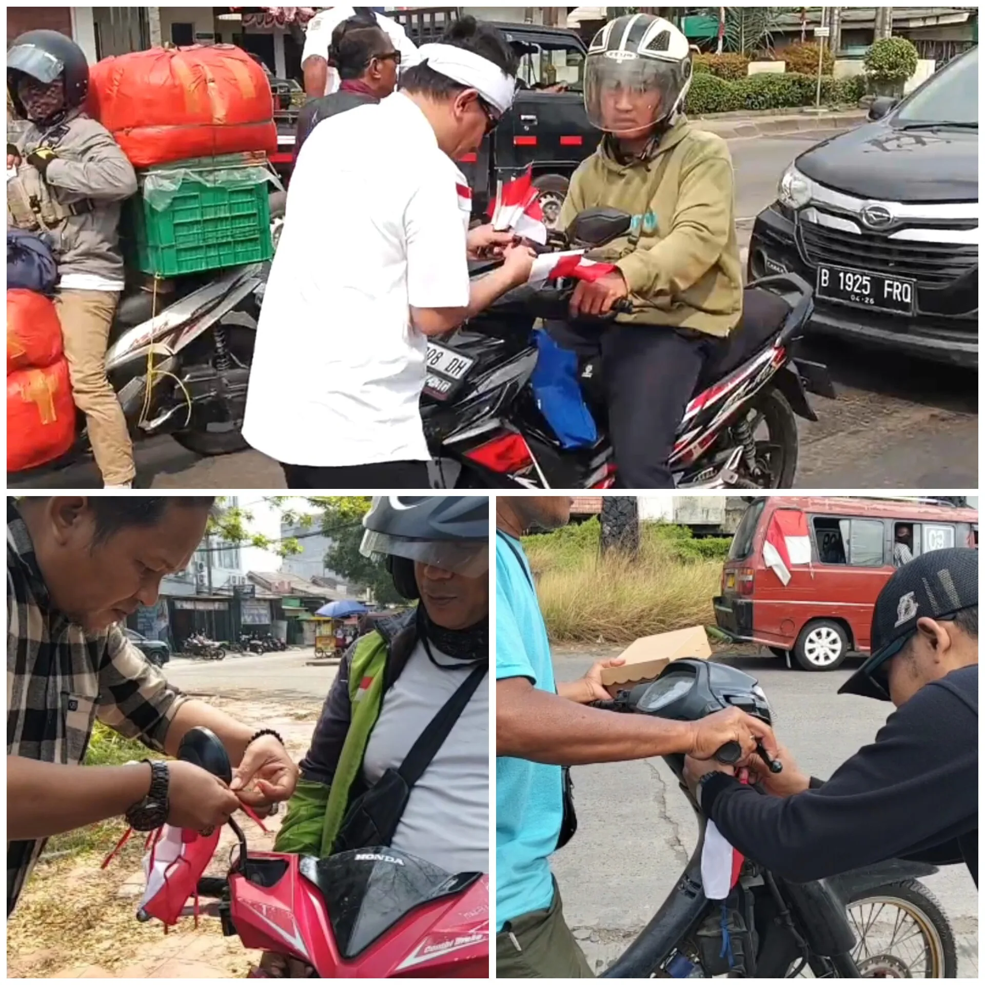 AOB dan SMSI, serta Pokja Wartawan Babelan Utara, Bagikan Bendera Merah Putih untuk Pengendara Jalan