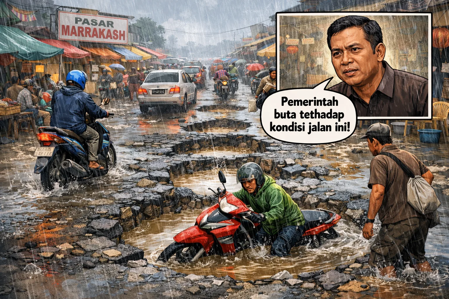 Jalan Rusak di Kawasan Marrakash Bekasi Jadi Sorotan Warga