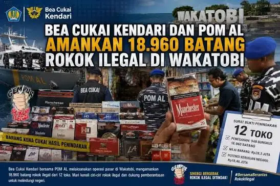Tim Gabungan Bea Cukai Kendari POM AL Menindak Ribuan Batang Rokok Ilegal