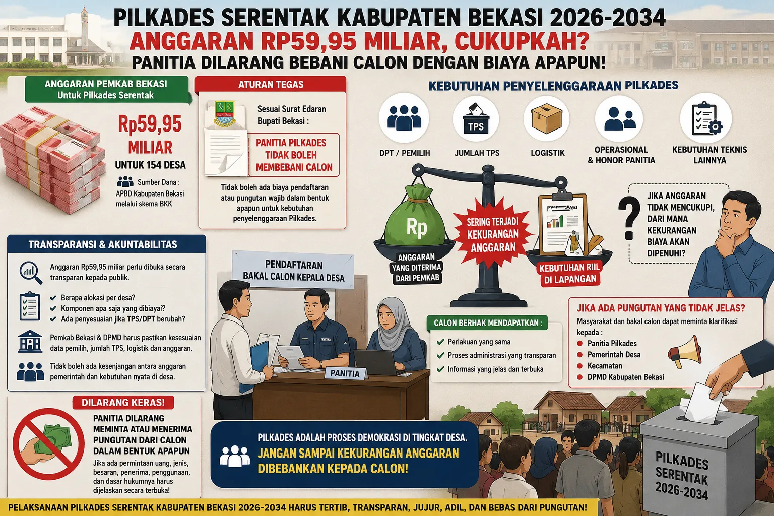 Anggaran Pilkades Rp59,95 Miliar, Panitia Dilarang Pungut Calon: Lalu Siapa Menutup Kekurangan Biaya di Lapangan?